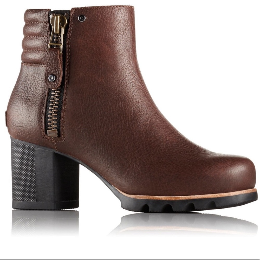 Sorel Women’s 6.5 Danica Brown Leather Side Zip Ankle Bootie 3” Heels